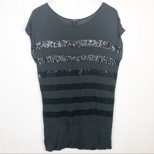 Express Grey Sequin Striped Top
